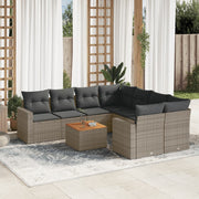 Loungeset 9-delig poly rattan grijs