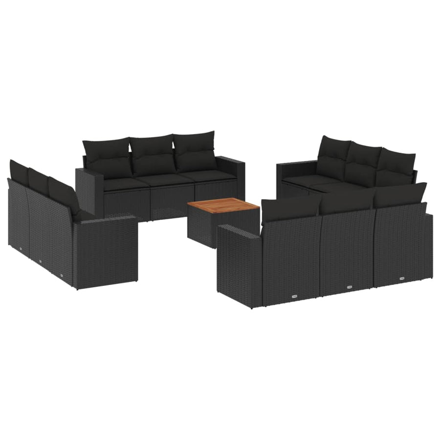 3-Delige Loungeset Met Kussens Poly Rattan Zwart