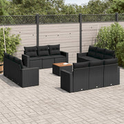 Loungeset 13-delig poly rattan zwart acacia