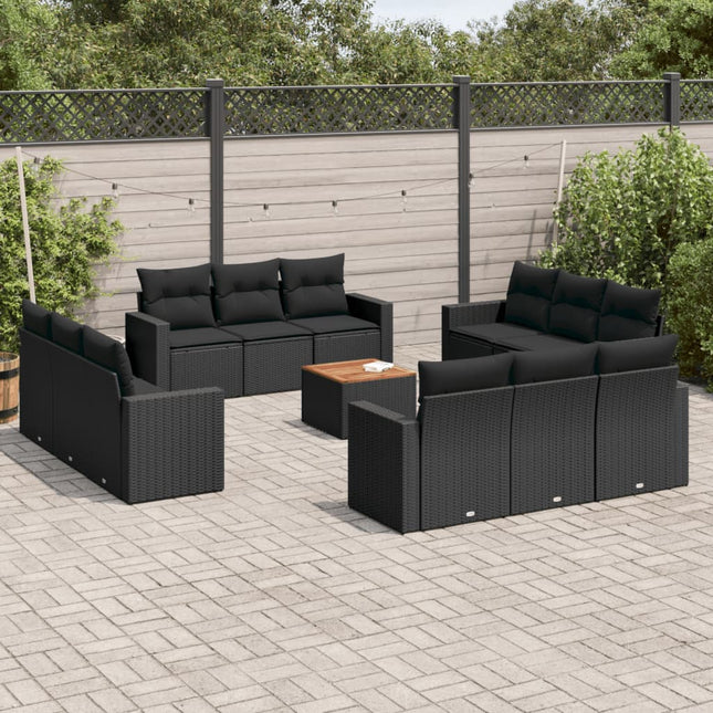 3-Delige Loungeset Met Kussens Poly Rattan Zwart