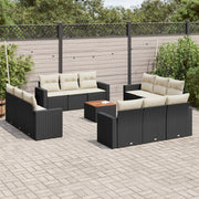 Loungeset poly rattan 13-delig zwart met kussens