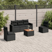 Loungeset 6-delig poly rattan zwart acaciahout