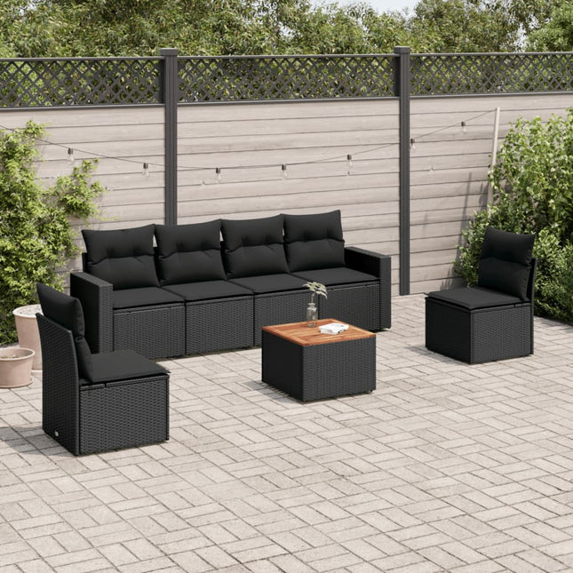 7-Delige Loungeset Met Kussens Poly Rattan Zwart