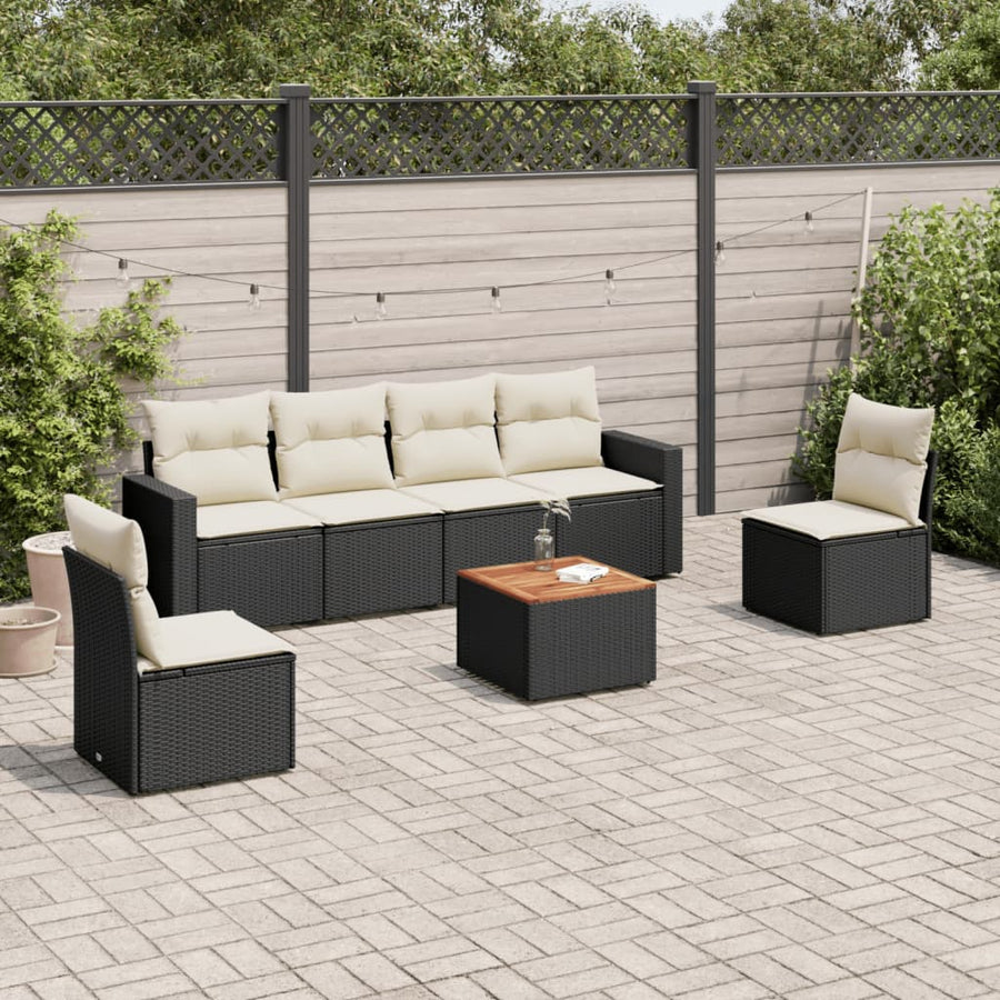 7-Delige Loungeset Met Kussens Poly Rattan Zwart