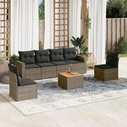 Loungeset 7-delig poly rattan grijs acaciahout
