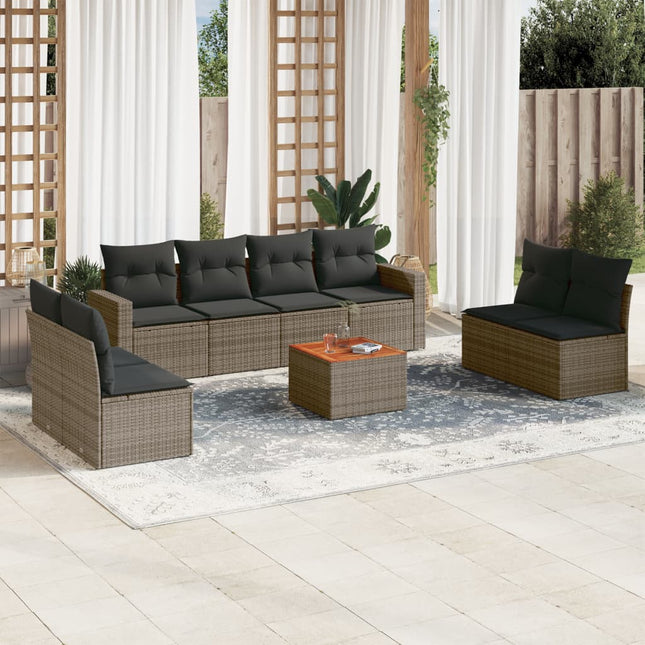 9-Delige Loungeset Met Kussens Poly Rattan Grijs