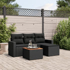 Loungeset 5-delig poly rattan zwart acaciahout