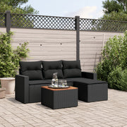 Loungeset 5-delig poly rattan zwart acaciahout