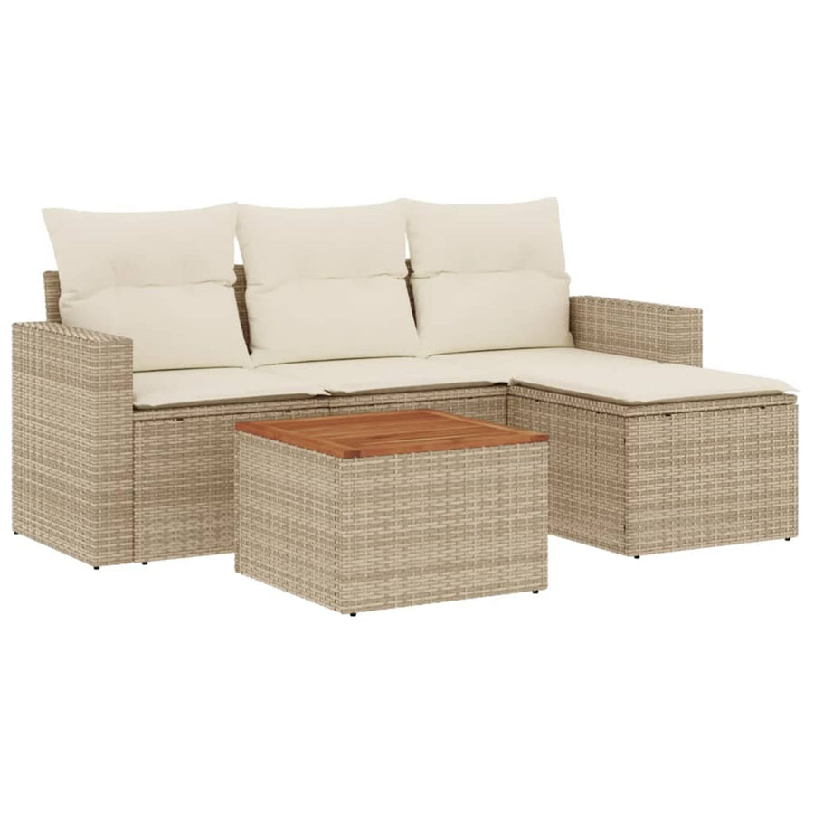 5-Delige Loungeset Met Kussens Poly Rattan Beige beige and cream