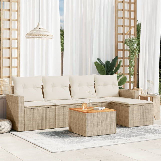 6-Delige Loungeset Met Kussens Poly Rattan Beige beige and cream