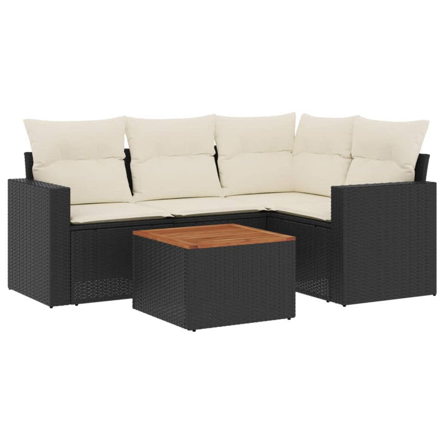 5-Delige Loungeset Met Kussens Poly Rattan Zwart en crème
