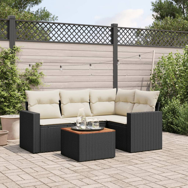 5-Delige Loungeset Met Kussens Poly Rattan Zwart en crème