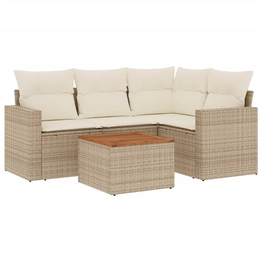 5-Delige Loungeset Met Kussens Poly Rattan Beige beige and cream