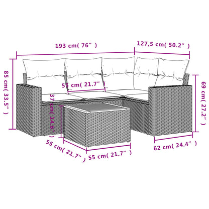 5-Delige Loungeset Met Kussens Poly Rattan Beige beige and cream