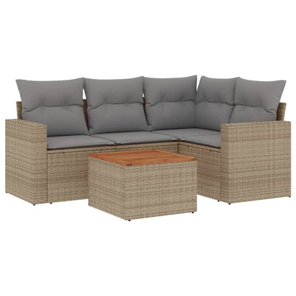 5-Delige Loungeset Met Kussens Poly Rattan Beige en grijs