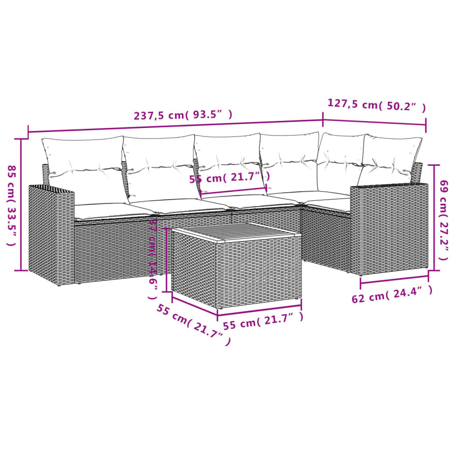 6-Delige Loungeset Met Kussens Poly Rattan Zwart