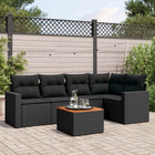 6-piece Lounge Set with cushions poly rattan black
