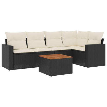 6-Delige Loungeset Met Kussens Poly Rattan Zwart