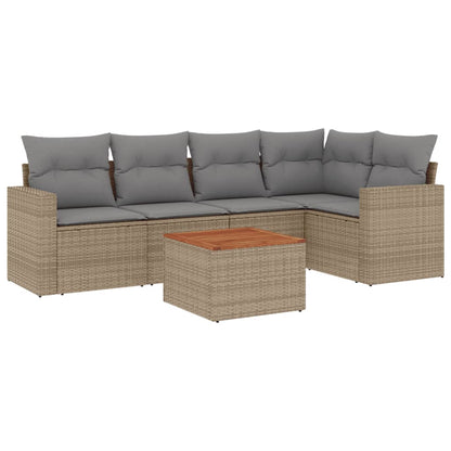 6-Delige Loungeset Met Kussens Poly Rattan Beige