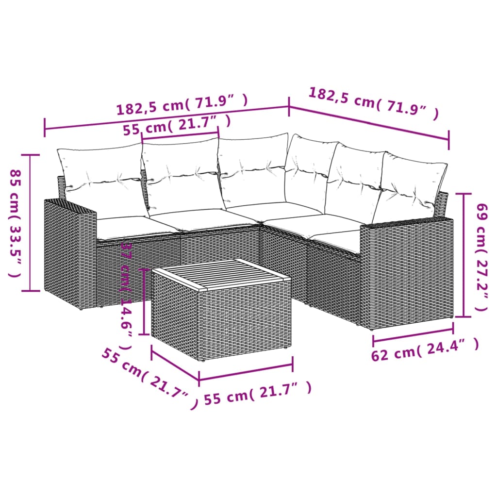 6-Delige Loungeset Met Kussens Poly Rattan Beige