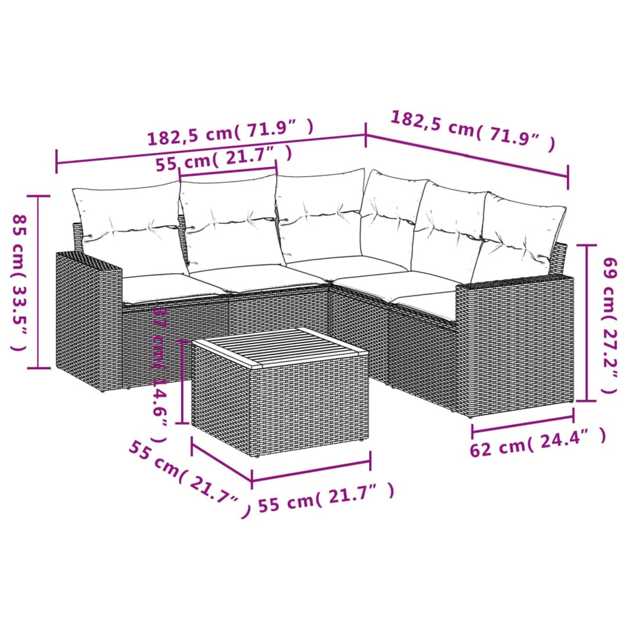 6-Delige Loungeset Met Kussens Poly Rattan Beige