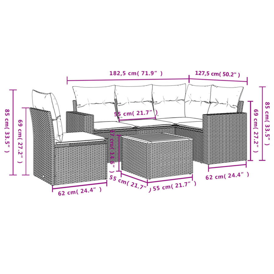 6-Delige Loungeset Met Kussens Poly Rattan Beige