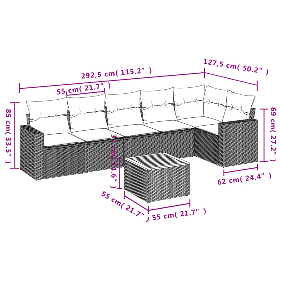 7-Delige Loungeset Met Kussens Poly Rattan Beige