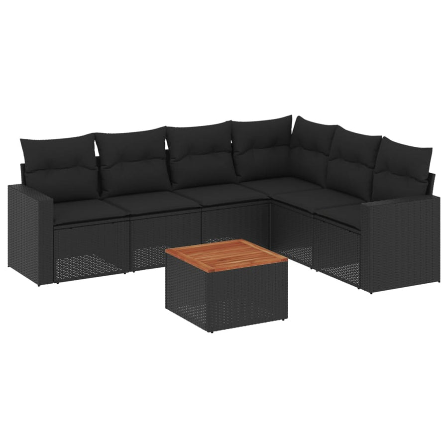 7-Delige Loungeset Met Kussens Poly Rattan Zwart