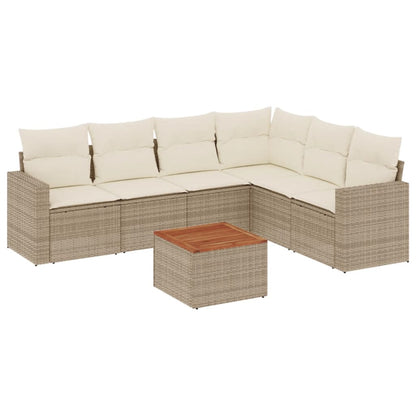 7-Delige Loungeset Met Kussens Poly Rattan Beige