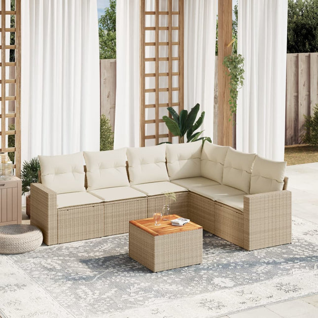 7-Delige Loungeset Met Kussens Poly Rattan Beige