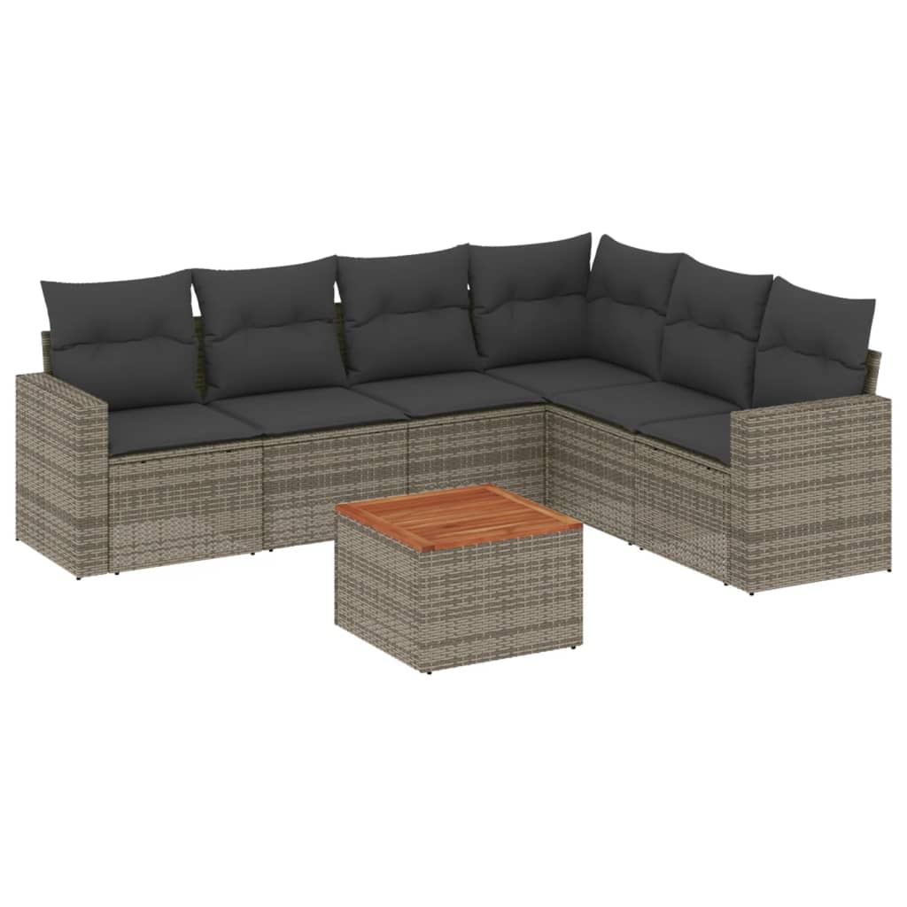 7-Delige Loungeset Met Kussens Poly Rattan Grijs