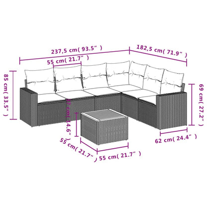 7-Delige Loungeset Met Kussens Poly Rattan Grijs