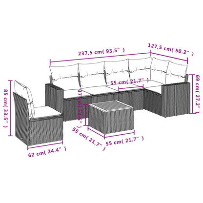 7-Delige Loungeset Met Kussens Poly Rattan Beige