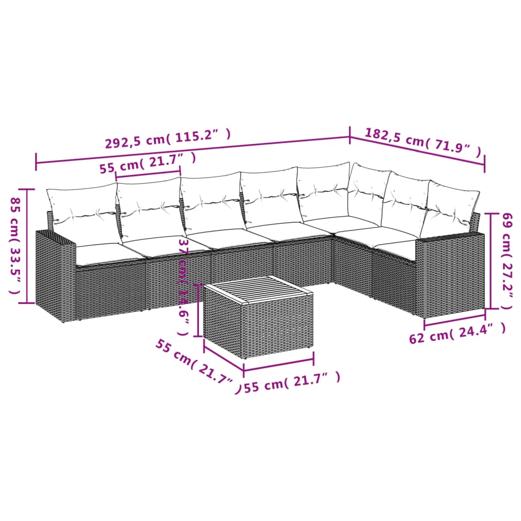 8-Delige Loungeset Met Kussens Poly Rattan Zwart