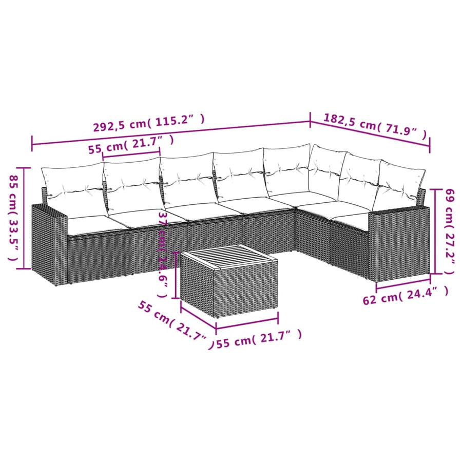 8-Delige Loungeset Met Kussens Poly Rattan Zwart