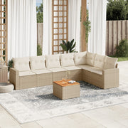 Loungeset 8-delig poly rattan beige met kussens