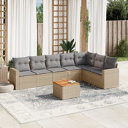 8-piece Lounge Set with Cushions Poly Rattan Beige