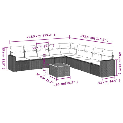 10-Delige Loungeset Met Kussens Poly Rattan Grijs