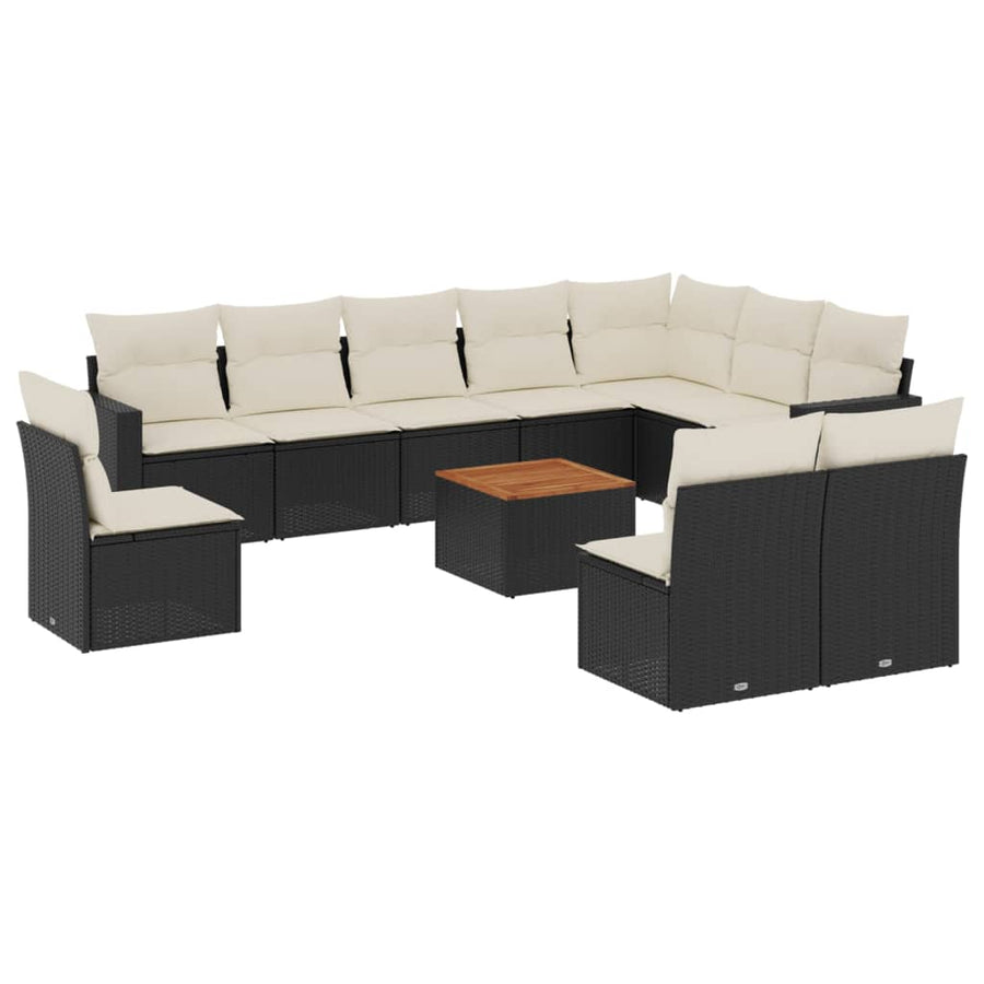 -Delige Loungeset Met Kussens Poly Rattan Zwart en crème