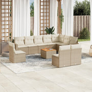 Tuinset 11-delig poly rattan beige met kussens