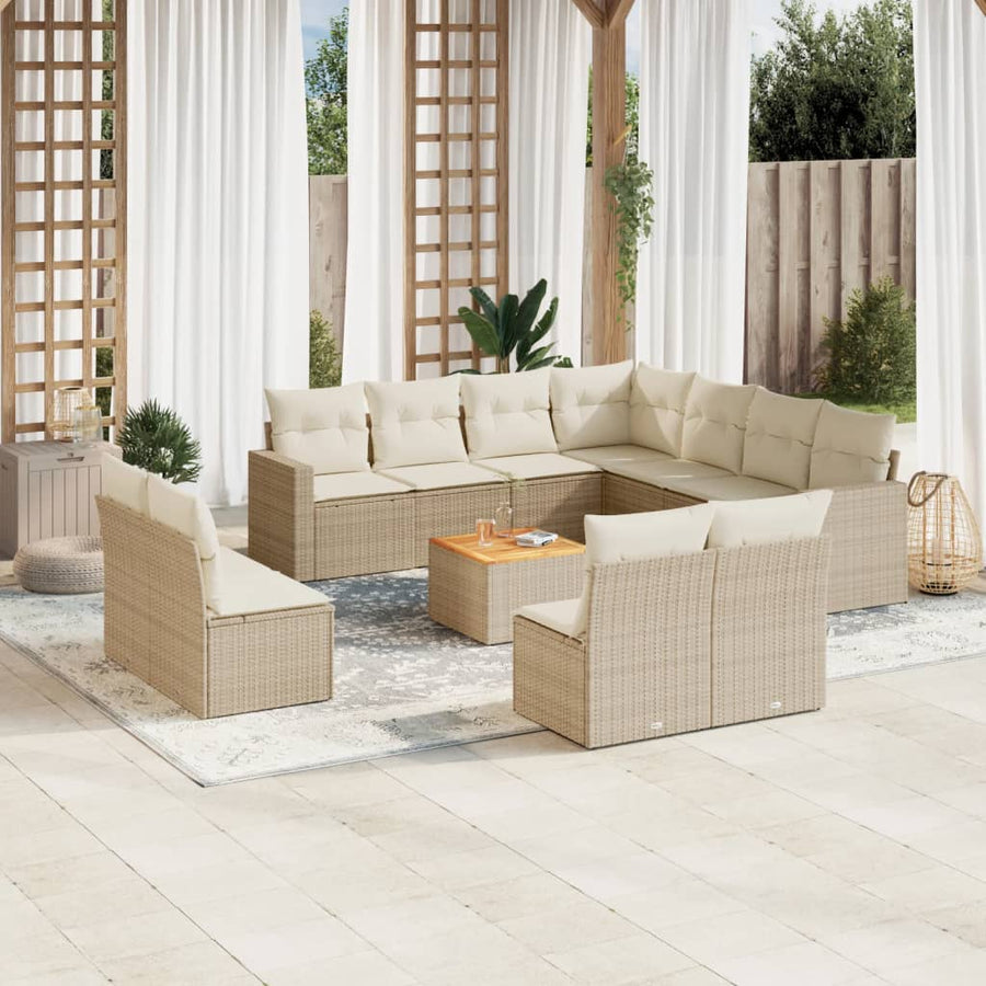 12-Delige Loungeset Met Kussens Poly Rattan Beige
