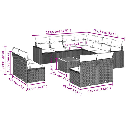 12-Delige Loungeset Met Kussens Poly Rattan Beige