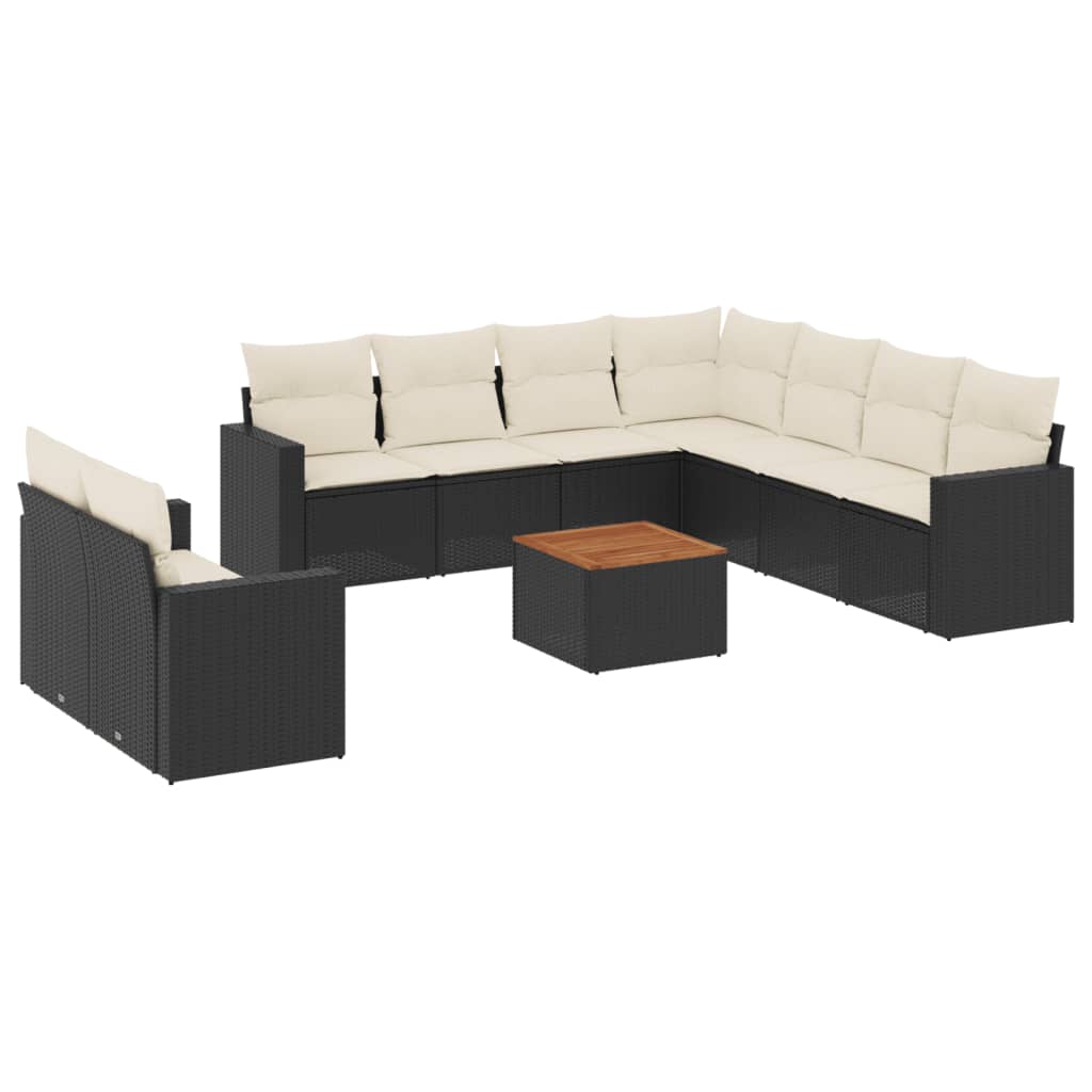10-Delige Loungeset Met Kussens Poly Rattan Zwart