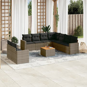 Loungeset 10-delig poly rattan grijs