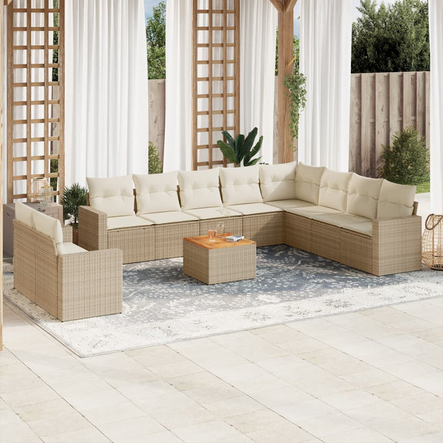 11-Delige Tuinset Met Kussens Poly Rattan Beige