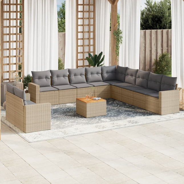 2-Delige Loungeset Met Kussens Poly Rattan Beige en grijs