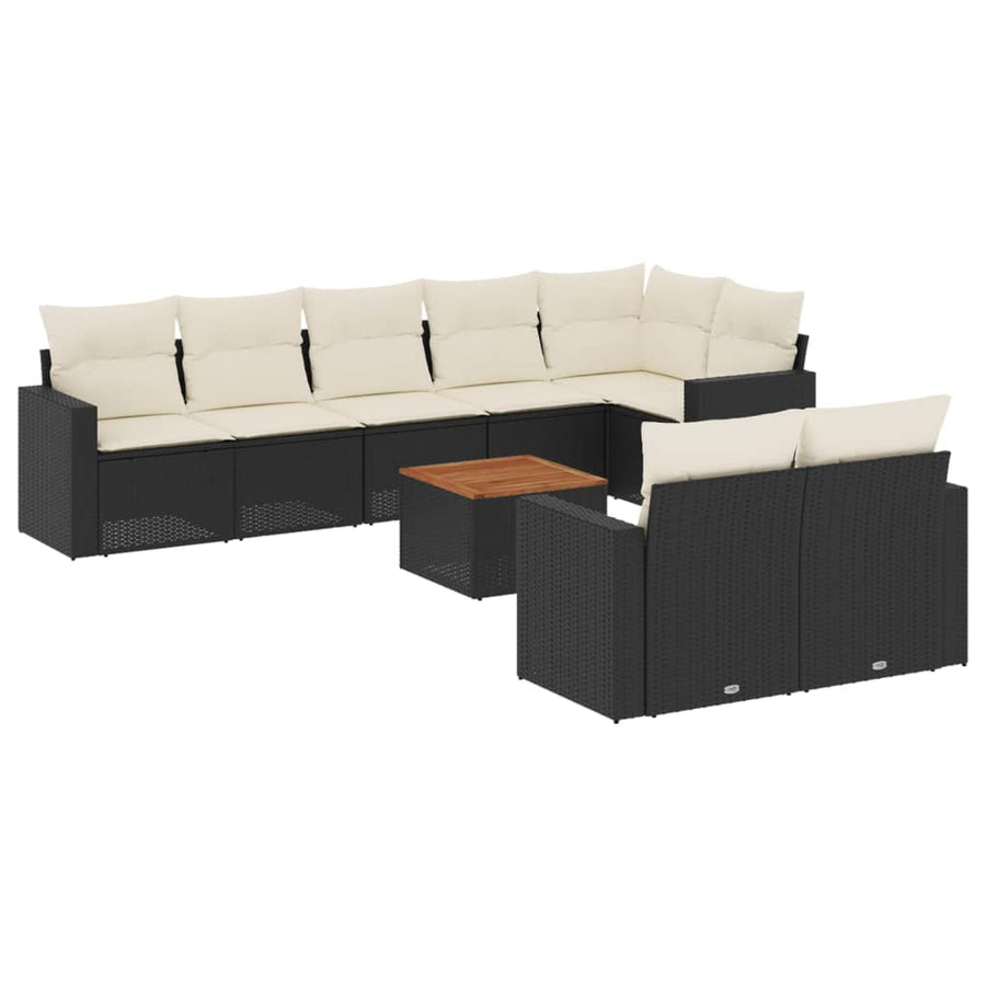 9-Delige Loungeset Met Kussens Poly Rattan Zwart