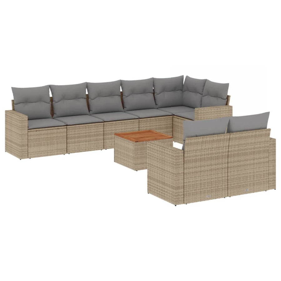 9-Delige Loungeset Met Kussens Poly Rattan Beige