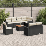 Loungeset 9-delig poly rattan zwart acacia
