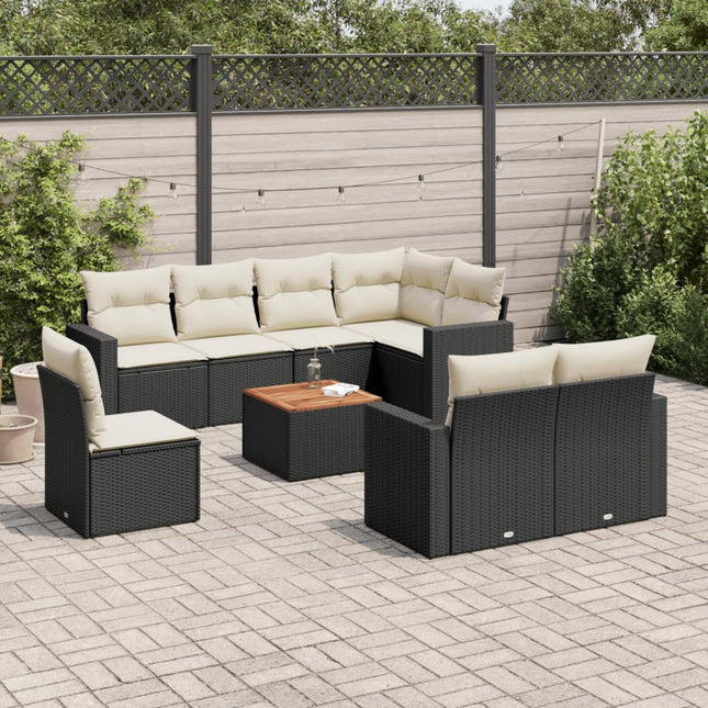 9-Delige Loungeset Met Kussens Poly Rattan Zwart